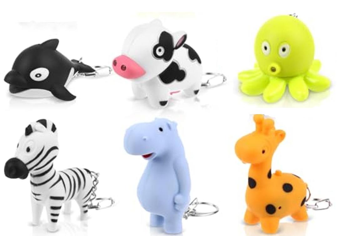Oppaxf 6 PCS Animal Flashlight Keychain - Pediatric Nurse Flashlight with Giraffe, Cow, Hippo, Octopus, Puppy, Whale- Badge Reel
