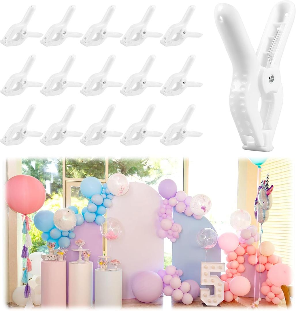 LemonRoad 16 Pcs 4" Clips for Balloon Arch White Heavy Duty 2" Opening Spring Clamps for Birthday Baby Shower Balloon Arch, Tablecloth Clip, Backdrop Stand for Wedding Photography Studio Decoration