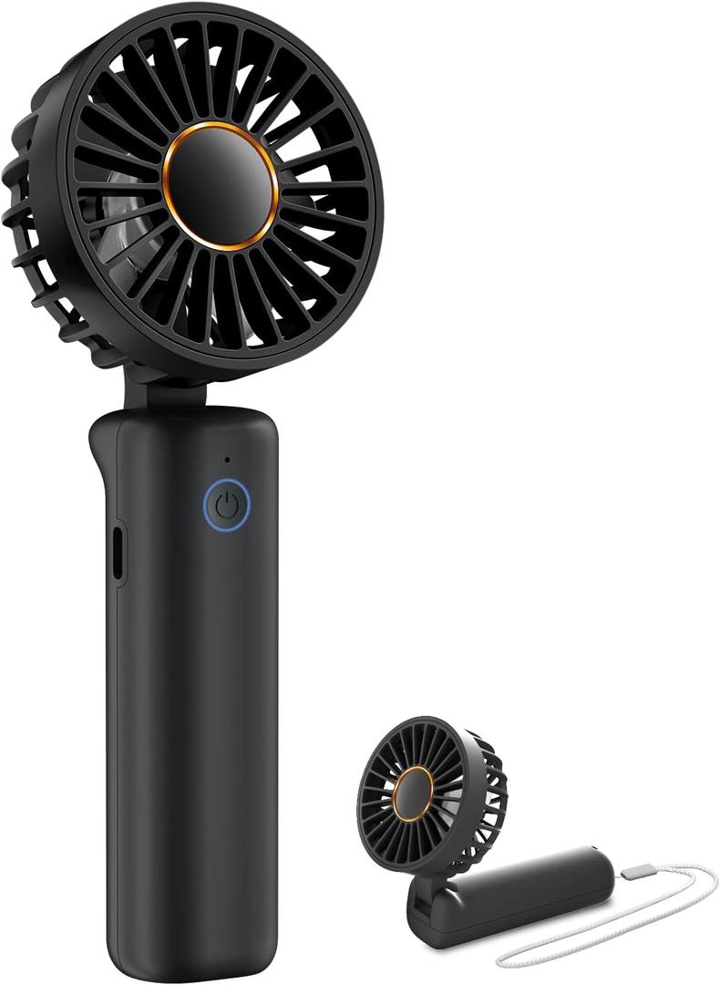 FrSara Portable Handheld Fan Rechargeable, Small Mini Folding Desk Fan Upgraded Wind Power, 3-Speed, 2000mAh Long Battery Life, Quiet, Portable, Suitable for Outdoor Travel, Black
