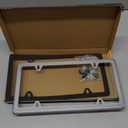 Real Carbon Fiber License Plate Frame, 100% Pure Carbon Fiber Frame, Black License Plate Holder Cover with Screw Caps, Anti-Vibration Pads(Twill 4 Hole-Silver)