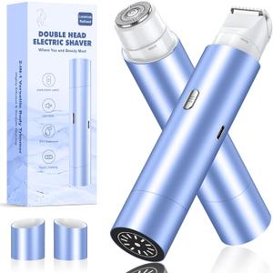 Bikini Trimmer for Women, Dual Head Face Shaver Body Hair Trimmmer, IPX7 Waterproof Womens Electric Razor for Legs, Blue