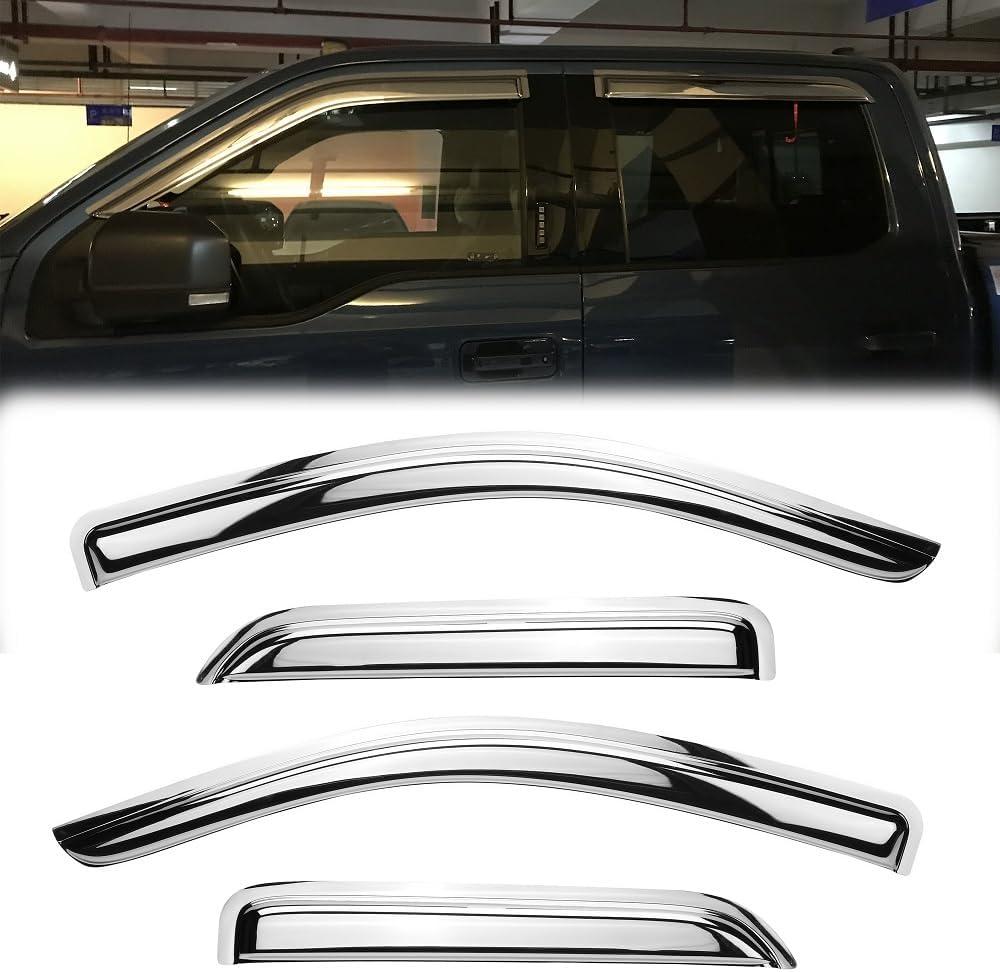 94528Y Chrome Side Window Visor Wind Vent Deflector,4pc Outside Mount Style Sun Rain Guards for 14-18 Chevy Silverado/GMC Sierra 1500&2500HD&3500HD with Double/Extended Cab