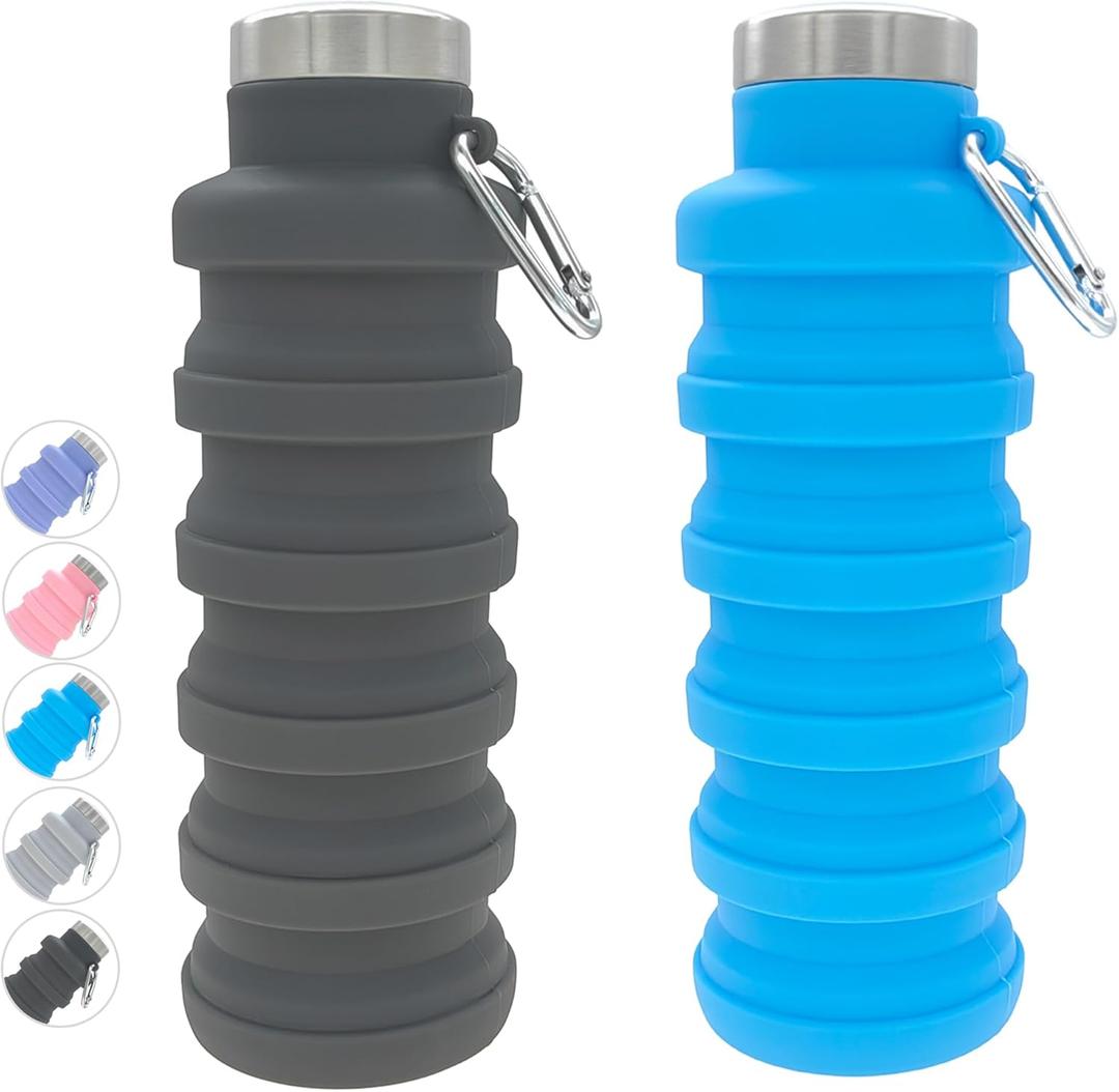 YCT Collapsible Water Bottle 17oz500mlTravel Portable Sport Water BottleReusable Silicone Foldable Water Bottles for Gym Camping Hiking (Black+Blue)