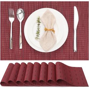 Myir JUN Placemats Set of 8, Vinyl Woven Placemats Place Mats Indoor Set of 8 Washable Table Mats Non-Slip Place mats for Dining Table (Red, Set of 8)