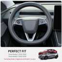 Uxcer Nappa Leather Steering Wheel Cover Compatible with Tesla Model 3/Y 2016-2025 2026 Juniper/Highland, Non-Slip Breathable Model 3/Y Steering Wheel Protector, Black
