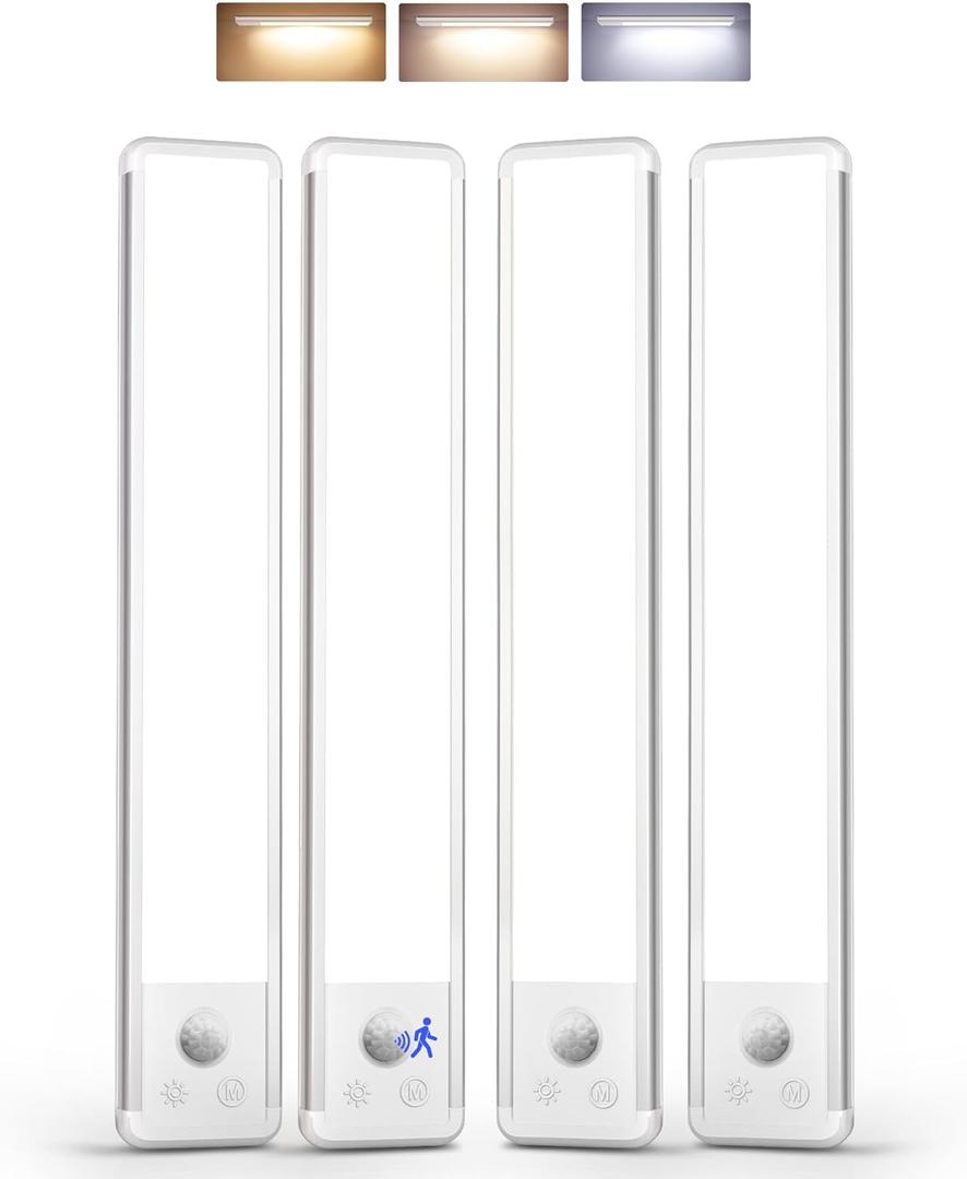 EZVALO 11.8-inch Under Cabinet Lighting, 2400mAh Rechargeable Motion Sensor Light, 3 Color Temperatures, Dimmable Magnetic Wireless Light for Kitchen, Pantry, Closet, Stairs