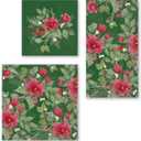 2 x IHR Ideal Home Range Cocktail Napkins Disposable 3-Ply Paper Party Napkin Pack, 5" x 5", Christmas Flowers (Green), 20-Count