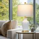 LUXEFLOW White Ceramic Table Lamps Set of 2, 23" Modern Ceramic Bedside Lamps with Ginger Jar Design, Farmhouse Lamp for Living Room End Table, Elegant Bedroom Lamp for Nightstand Desk Side Home Decor
