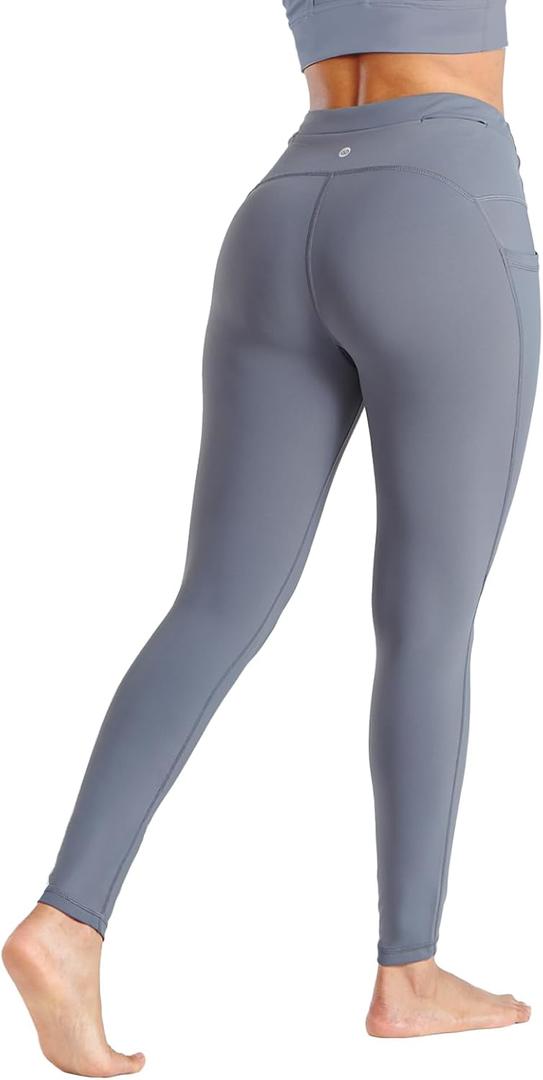 ALLZERO Women's Leggings with Pockets Tummy Control Workout 26" High Waisted Brushed Lined Warm Yoga Pants Fall Winter (Darkgrey)