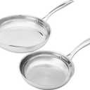 Amazon Basics 2-Piece Stainless Steel Induction Frying Pan Set, Oven Safe, Riveted Handle, Heat Distributes Evenly, 8-inch & 10-inch, Silver