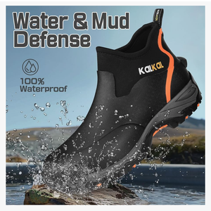Kalkal Men's Rubber Boots, Waterproof Ankle Rain Boots, Insulated Working Booties with Comfortable Sports Sole, Outdoor Mud Boots for Yard Chore Size 7