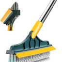 2 in 1 Floor Brush Scrubber with Long Handle Grout Brush 3 Poles 53.5'' New Upgrade Stiff Bristle Cleaning Scrub Brush with Squeegee 120Rotating Tile Brush for Cleaning Bathroom Glass Patio Kitchen (Green)