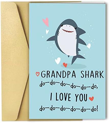 OJsensai First Fathers Day Card from Baby Girl Boy, Happy Father’s Day Gift for Grandpa, Funny Birthday Card for Grandad, Great Baby Shark Gift Idea from Grandchild, I Love Card for Grandfather, Mix, Pack of 3