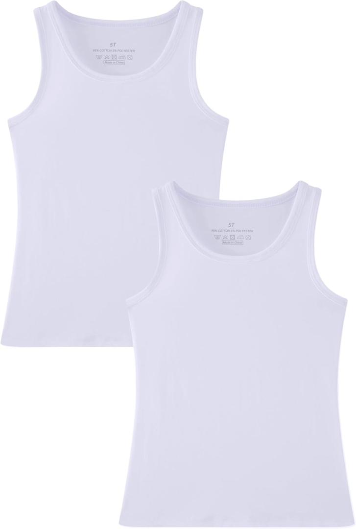Huata Girls Tank Top 2 Packs Racerback Sleeveless Dance Athletic Shirt for Kids, Size 6Y