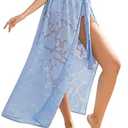 AI'MAGE Sarong Wraps for Women Long Chiffon Swimsuit Coverup Tie Sarong Sheer Floral Bathing Suit Cover Up Skirt Blue M