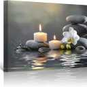 PBXBJY Bathroom Wall Art Orchid Flower with Black Zen Stone Pictures SPA Candle Picture Prints Still Life Canvas Painting for Meditation Spiritual Room Decor (White, (16.00" x 24.00"))