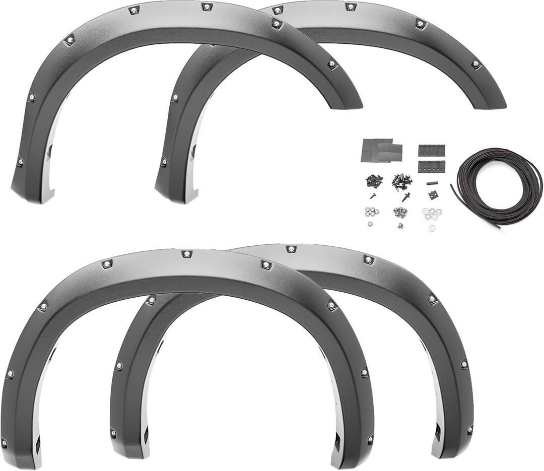 Bushwacker - Pocket/Rivet Style, Front & Rear Fender Flares | Fits 2019-2025 Chevrolet Silverado 1500, 2022 Silverado 1500 LTD (Excludes ZR2), Black | 4-Pcs. 40992-02