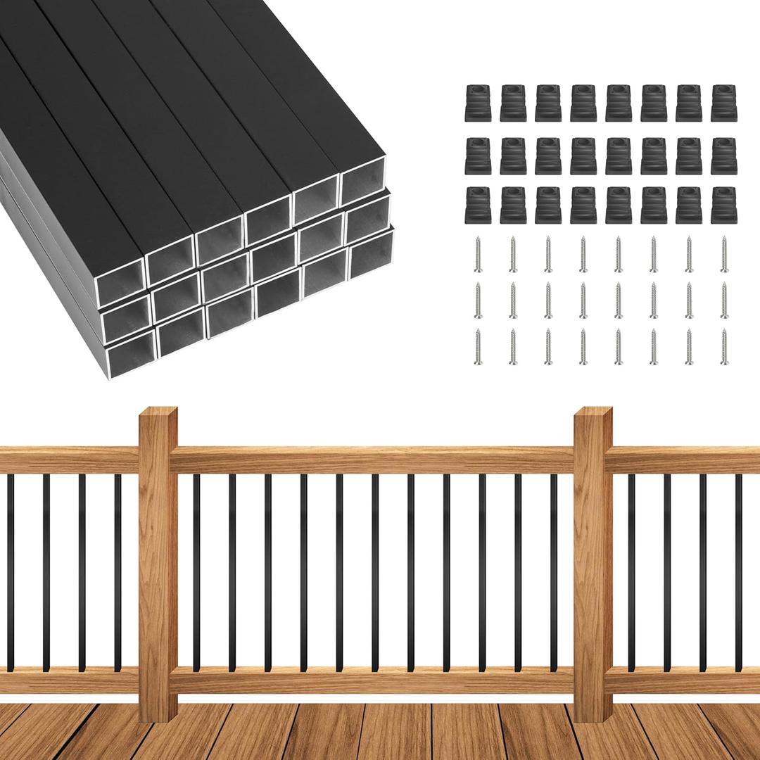 25 Pack 36" x3/4" Black Aluminum Deck Balusters  Square Spindles for Wood & Composite Decks, Railings, Stairs & Porches - Black