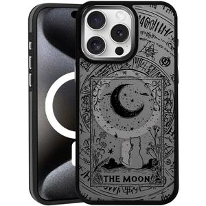 DAIZAG Magnetic Case for iPhone 13, [All-Around Shockproof Corners] [Compatible with MagSafe], Black Translucent Matte Cover,Card Moon Cat
