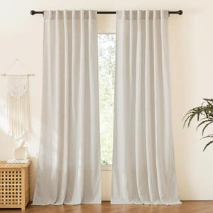 RYB HOME 108 inches Long Farmhouse Boho Curtains, Semi Sheer Thick Linen Light Filtering Floor to Ceiling Curtains for Living Room Glass Door Window, Natural Beige, 2 Panels
