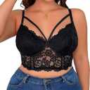 OYOANGLE Women's Plus Size Cut Out Floral Lace Bra Wireless Underwire No Padding Bralette (X-Large Plus, Black)