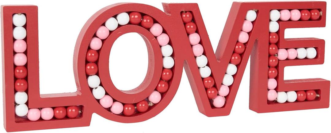 OMISHE LOVE Sign for Tabletop or Wall Hanging, Freestanding Rustic Beaded Letters for Farmhouse Home Table Decor, Gift for Wedding, Housewarming, Valentines Day, Thanksgiving, Red
