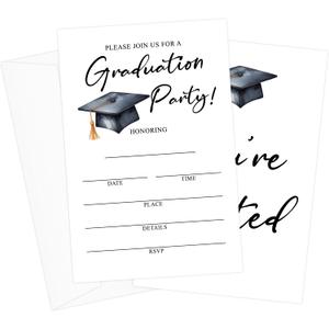 2 x 2026 Graduation Party Invitation - Watercolor Grad Cap, Graduation Invites for Grad Celebration Announcement, 20 Sets with Envelopes Party Favor & Supplies/05, (Assorted)