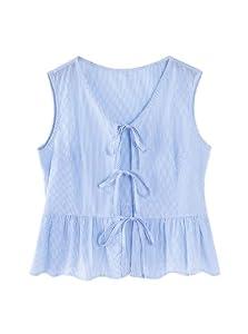 Avanova Women Short Sleeve Blouses Tie Neck Petal Tulip Sleeve Tops Work Business Shirts Blue XX-Large
