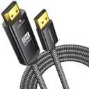 Warrky DisplayPort to HDMI Cable [8K@60Hz, 4K@240Hz, Nylon Braided, Black] 6FT Unidirectional DisplayPort 1.4 Source to HDMI 2.1 Display, DP to HDMI Compatible with PC, Dell, AMD, Lenovo, Monitor, HP