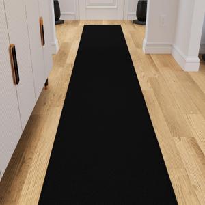 Ottomanson 2x14 Runner Rug for Hallway Kitchen Rug Runners | Black Solid Thin Entryway Rug Non-Slip Bathroom Mat, 14 ft Carpet Runner for Living Room Bedroom, 22.5" x 14'