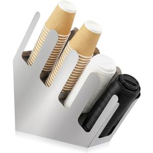 Frienda 4 Compartments Stainless Steel Cup and Lid Dispenser, Silver Coffee Cup Holder Organizer Storage for Countertop, Coffee Bar, Beverage Restaurant, Kitchen, Breakroom