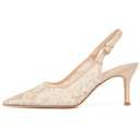 SUIARA Beige Lace Wedding Heels for Women Bridal Kitten Heels Mesh Slingback Bride Shoes Closed Pointed Toe Dressy Pumps. 5.5 Size