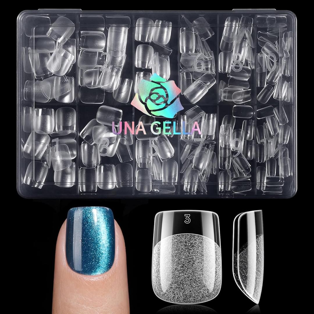 UNA GELLA Extra Short Nail Tips Square, Pre-etched Matte Extra Short Square Press on Nails 240pcs Soft Gel Nail Tips Clear Acrylic Fake Nails for DIY Salon 12 Sizes At Home