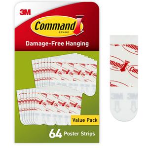 Command Poster Strips Value Pack, 64 Strips Damage-Free Poster Hangers, No Tools Requried, Great for Home, Room, Wall, Office, and Dorm Decor, White Adhesive