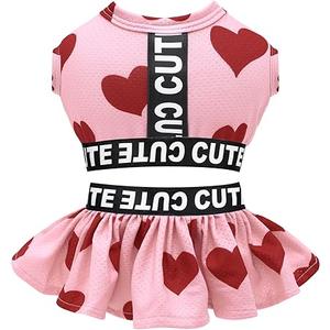 CuteBone Two Piece Dog Sports Dress Athleisure Puppy Valentines Skirt Lightweight Small Dogs Girl Clothes Cat Apparel SPS16S S