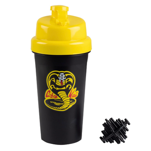 Karate Kid Cobra Kai 25oz Shaker Bottle w/ Blender Mixer Ball - Drink Measurements, Fliptop, Leakproof Screw Lid- Blend Protein Powder, Sports Drinks, Shakes, Smoothies - Officially Licensed
