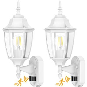 Lamomo Outdoor Wall Sconce, 2 Pack Dusk to Dawn Motion Sensor Light Fixtures, Exterior Aluminum Waterproof Porch Lights for Patio Front Door Garage- White