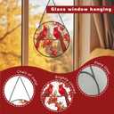 Stained Glass Style Cardinal Suncatcher, 7.87 Inch (20cm) Round Real Glass Window Hanging with Gift Box and Chain, Bird Decor Gift