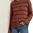 Women's 2026 Fall Roll Neck Pullover Sweaters Trendy Long Sleeve Ribbed Knit Striped Jumper Tops (M)