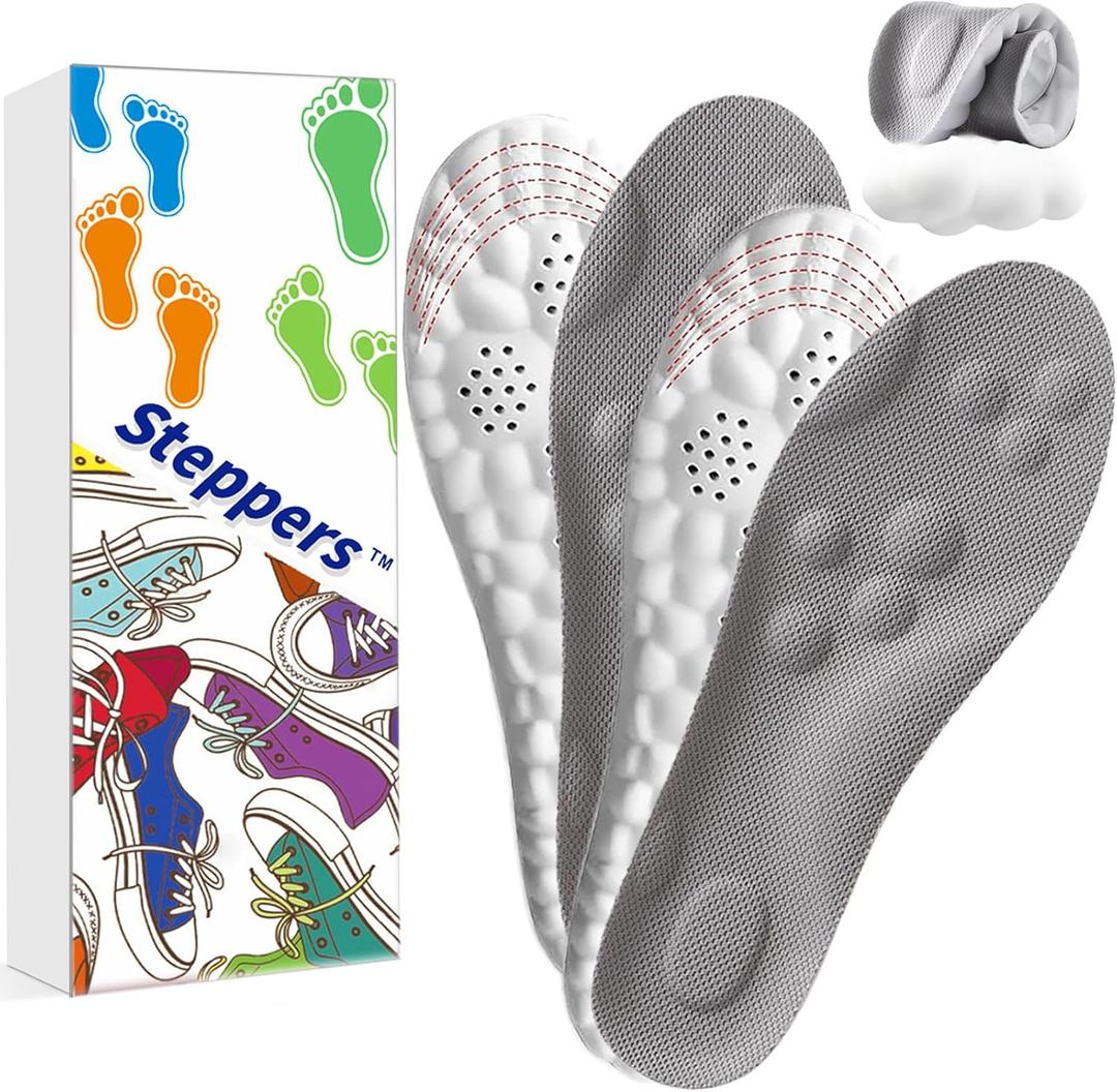 Steppers Insoles for Men and Women Adjustable Size, 2 Pairs 4d Cloud Insole for Mens,Boot Insoles for Menn, Memory Foam Shoe Insertss for Women (L)