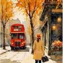Street Paint by Numbers Kit for Adults - DIY Woman in Autumn Street with Red Bus and Flower Store Painting on Canvas 16x20 Inches, Acrylic Paint Set for Beginners,Art for Decoration or Gifts