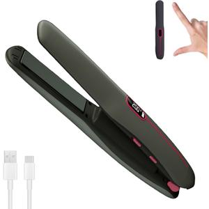 Cordless Hair Straightener and Curler 2 in 1 Portable Flat Iron Wireless Hair Straightener for Travel, USB-C Rechargeable 4800 mAh Battery Fast Heating Grey (Gray)