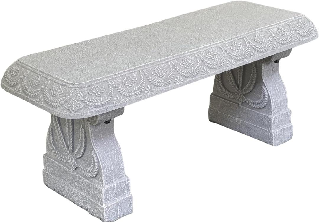 Limestone White Patio Bench - Small Outdoor Bench - Front Porch Seating for Garden Yard - Outdoor Seat Backless Decorative Pedestal Patio Furniture - Weather Resistant Realistic Stone Look, 17" Height