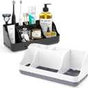 Bathroom Counter Organizer and Storage, 7 Slots Detachable Toothbrush Holders for Bathrooms, Anti-Slip Electric Toothbrush and Toothpaste Holder Countertop Vanity Organizer Accessories for Adults Kids (Whitegrey + Black)