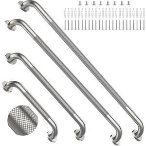 Brushed Nickel Grab Bar 16/24/36/40 Inch Bundle, iHansee Set of 4 Bathroom Grab Bars w/Anti-Slip Knurled Grip, Stainless Steel Safety Handrail for Home & Commercial, Wall Mounted Handicap Shower Bars