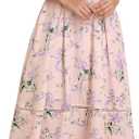 KUTUMAI Floral Corset Midi Dress Lace Up Cutout Flowy Summer Wedding Guest Dresses for Women Sundress with Pockets (Pink, L)