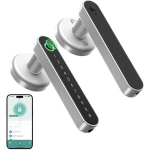 IRONZON Fingerprint Door Handle for Bedrooms - 191Y 4-in-1 Fingerprint Door Lock with Keypad and App Control, Smart Knob for Bedroom with Key, Keyless Entry Door Handle - Silver