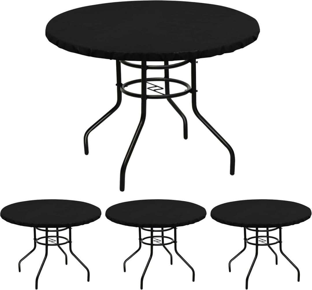 LUSHVIDA Round Waterproof Table Cover Elastic Vinyl Fitted Tablecloth Elastic Edged Plastic Table Cloth (Black, 4PCS Best for Up to 57"-68" Round)