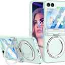 Designed for Galaxy Z Flip 5 Case Magnetic with Hinge Protection & Kickstand [Compatible with MagSafe] for Samsung Flip 5 Slim Clear Protective Phone Case Cover for Z Flip 5 5 G (Crystal)