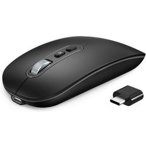 RaceGT USB C Wireless Mouse, Rechargeable DualMode Mouse(Typec and Bluetooth), Silent Bluetooth Mice for MacBook Air/Pro, Slim Portable Travel Mice for iPad Mac Laptop PC Computer (Black)